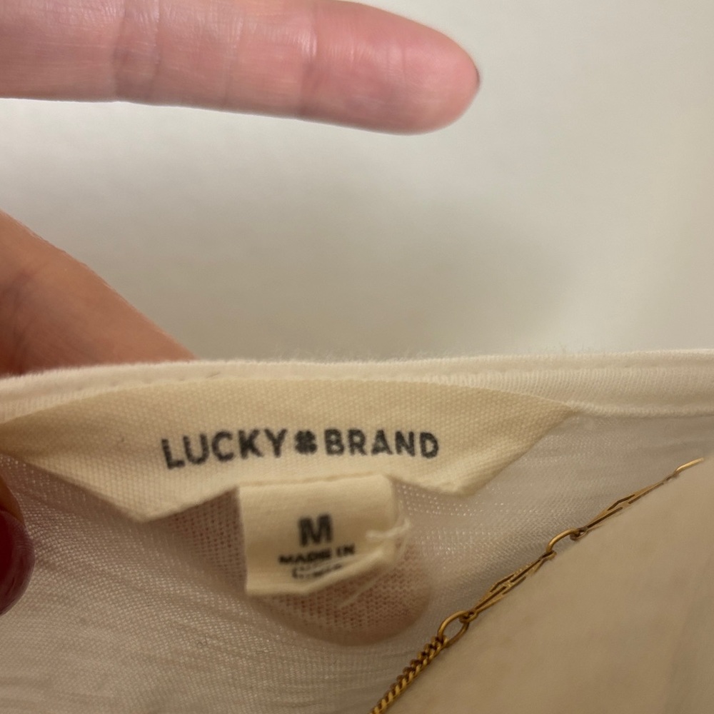 Lucky Brand White Crochet Panel Flutter Sleeve Top - Picture 2 of 6